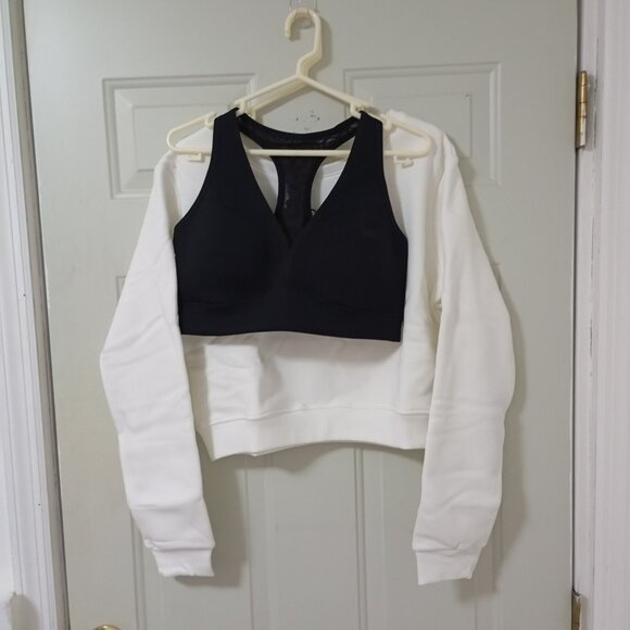 EQYL Set Sweatshirt And Sports Bras Crewneck Black And White Womens Size XL - Picture 1 of 12